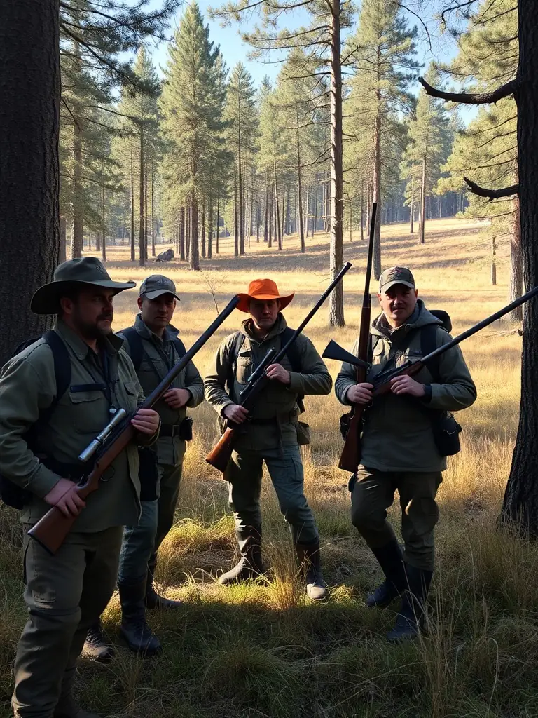 A group of ACCA members participating in a controlled hunt, focusing on sustainable wildlife management and conservation efforts in the Champagnolles area.