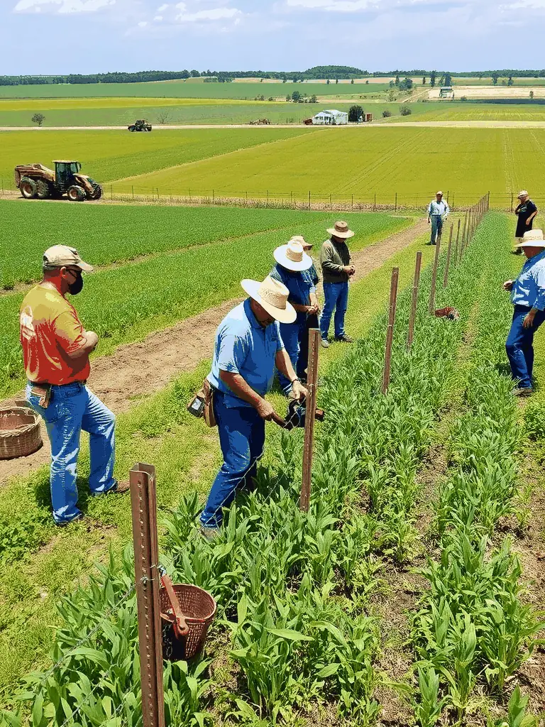 A picture of ACCA members collaborating with local farmers to protect crops from wildlife damage, highlighting the organization's community engagement.