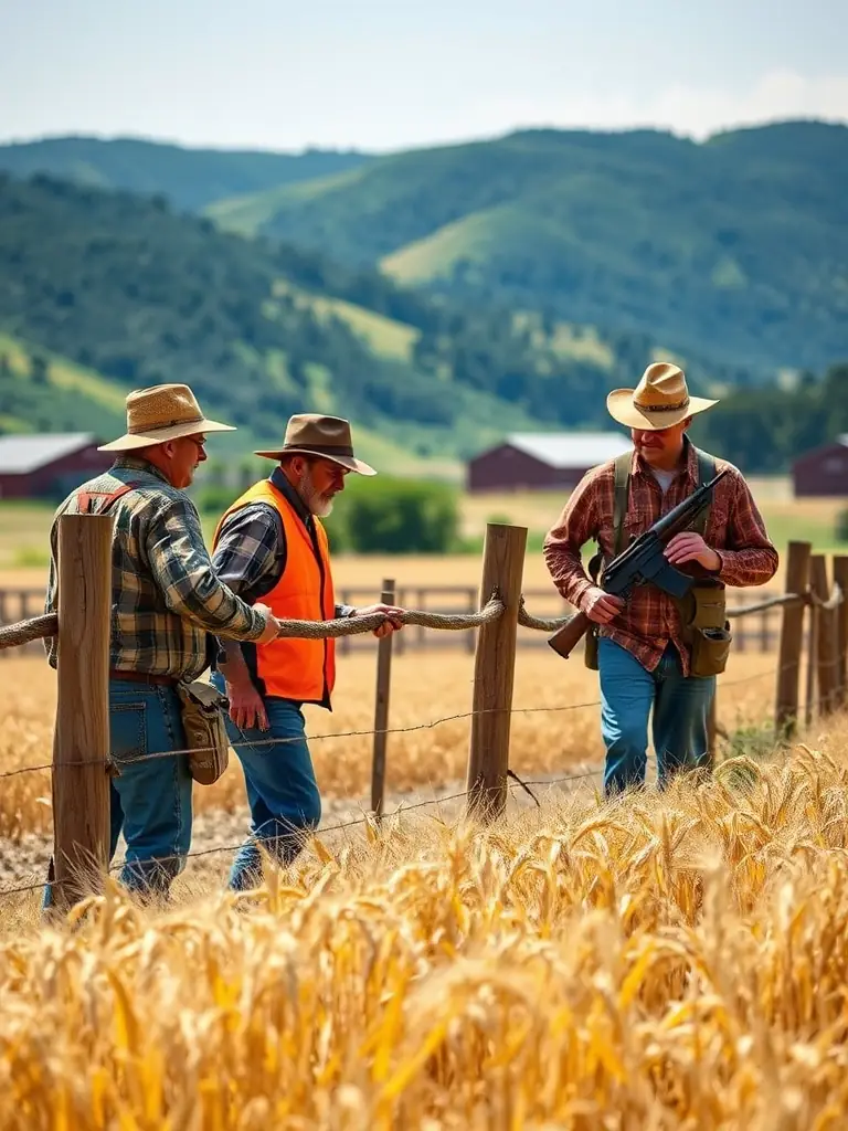 A photograph of ACCA members collaborating with local farmers to manage wildlife populations and prevent crop damage, showcasing the association's role in agricultural protection.